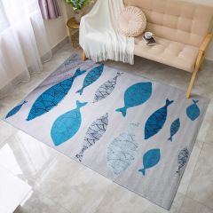 Thảm Nhung Trang Trí Phòng Họa Tiết Cá Xanh Pinellia