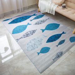 Thảm Nhung Trang Trí Phòng Họa Tiết Cá Xanh Pinellia