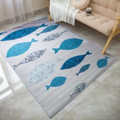 Thảm Nhung Trang Trí Phòng Họa Tiết Cá Xanh Pinellia