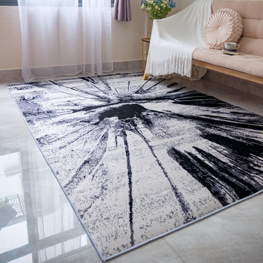 Thảm Nhung Nỉ Trừu Tượng Đen Loang Màu