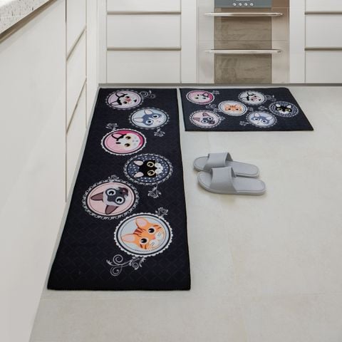 Thảm Bếp Set 2 Chiếc Hình Chữ L Họa Tiết Chú Chó Đáng Yêu