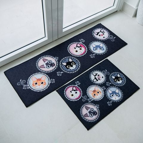 Thảm Bếp Set 2 Chiếc Hình Chữ L Họa Tiết Chú Chó Đáng Yêu