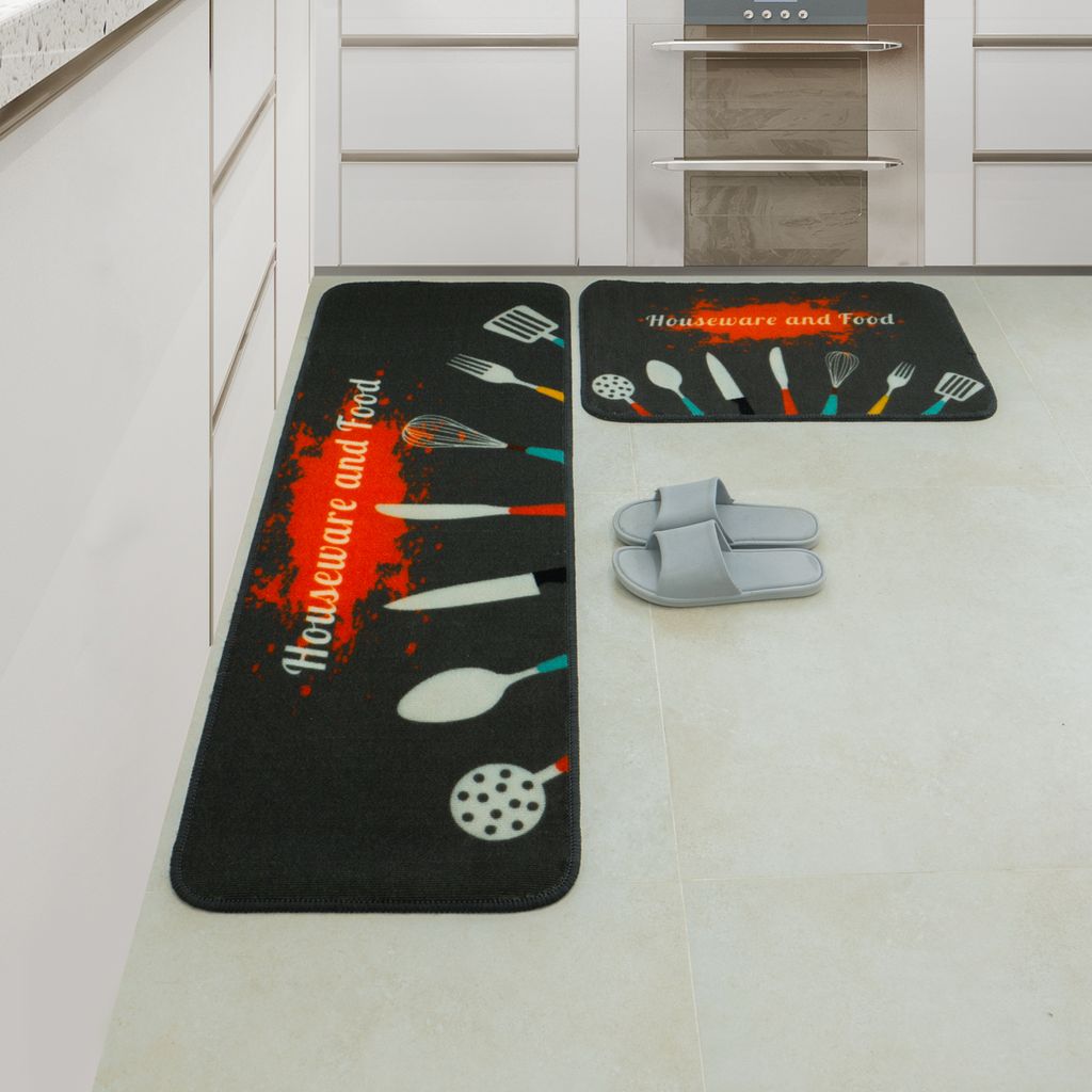 Set 2 Thảm Bếp Sợi Lưới Đan Len Đế Chống Trượt Cao Cấp