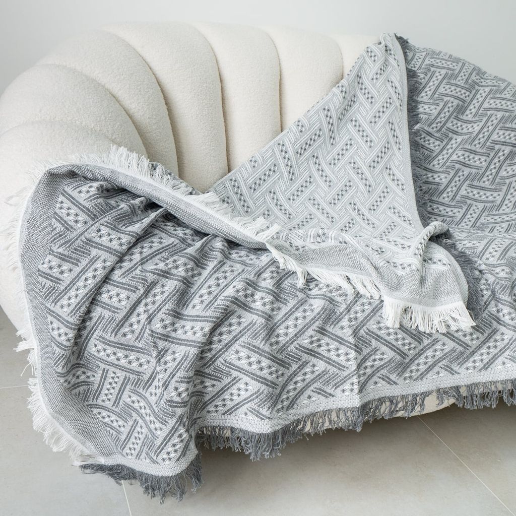 Chăn thảm phủ ghế sofa phối hợp làm thảm trải sàn dệt kim màu xám