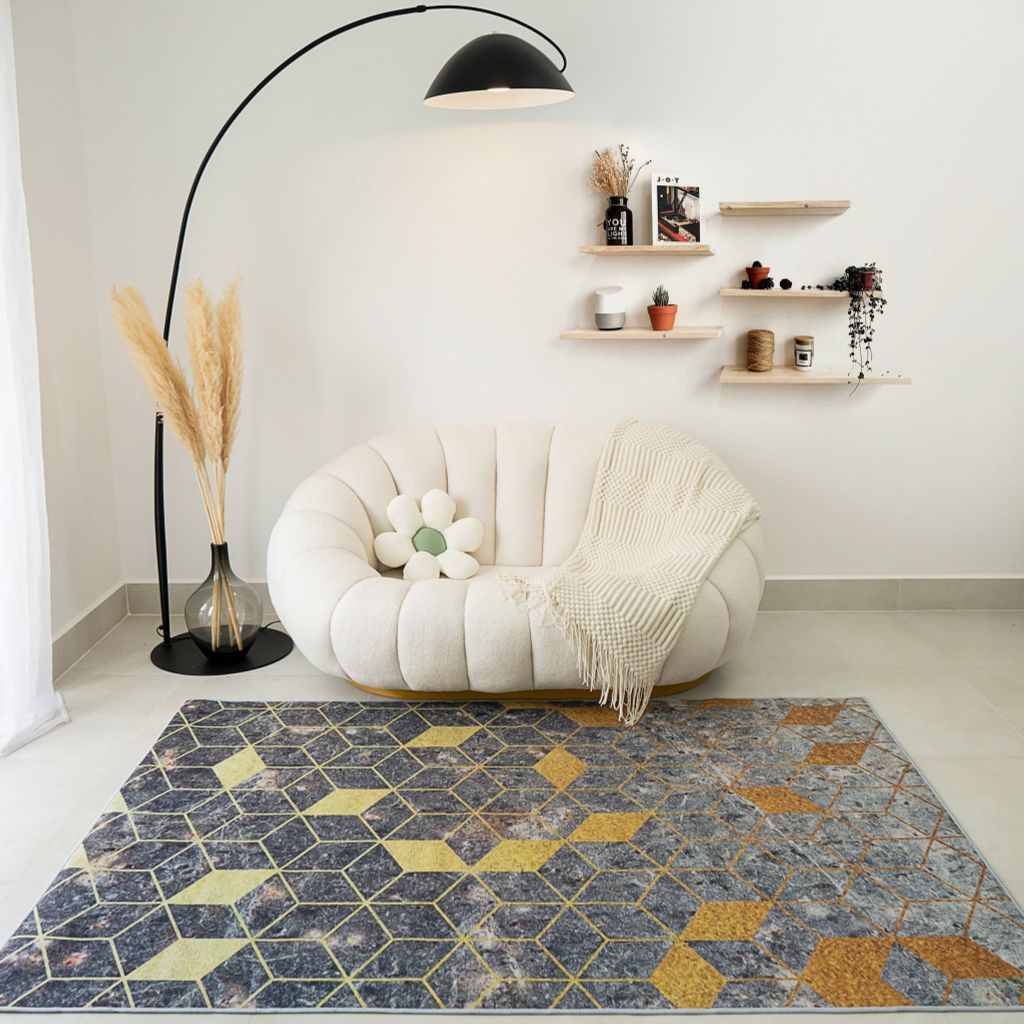 Thảm Nhung Nỉ Trải Sàn Trang Trí Phòng Khách Kim Cương Ánh Vàng