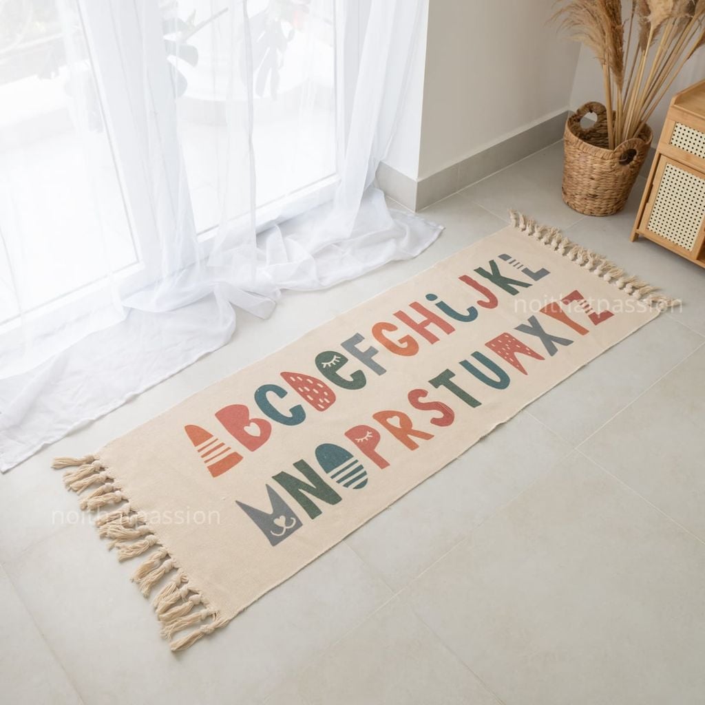 Thảm Canvas Trải Sàn Tua Rua Phong Cách Bắc Âu Trải Chân Giường Phòng Khách
