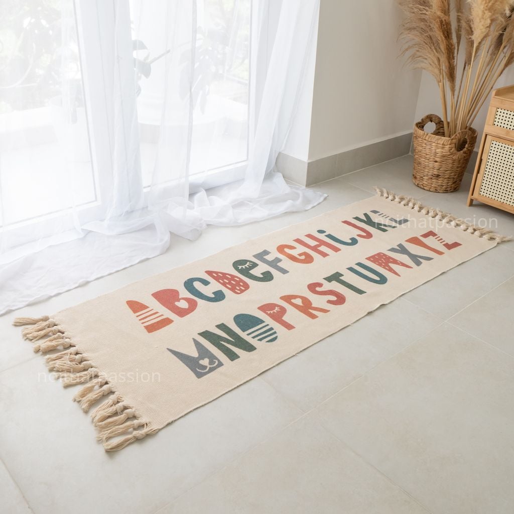 Thảm Canvas Trải Sàn Tua Rua Phong Cách Bắc Âu Trải Chân Giường Phòng Khách