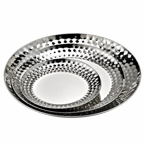 Đĩa Trưng Bày Thực Phẩm Inox Dập Vân Cho Buffet