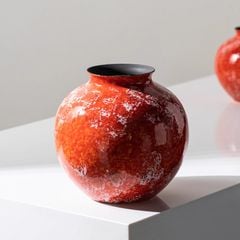 Bình Hoa Gốm Men Đỏ Tuyết Phong Cách Á Đông Cao Cấp