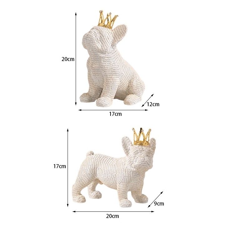 Tượng Decor Chó Đấu Bò Đội Vương Miện Sang Trọng Màu Be