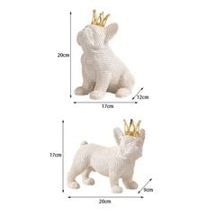 Tượng Decor Chó Đấu Bò Đội Vương Miện Sang Trọng Màu Be