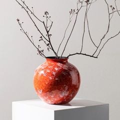 Bình Hoa Gốm Men Đỏ Tuyết Phong Cách Á Đông Cao Cấp