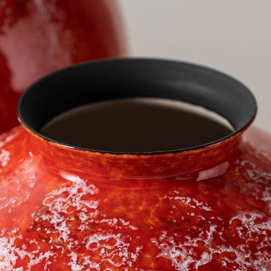 Bình Hoa Gốm Men Đỏ Tuyết Phong Cách Á Đông Cao Cấp