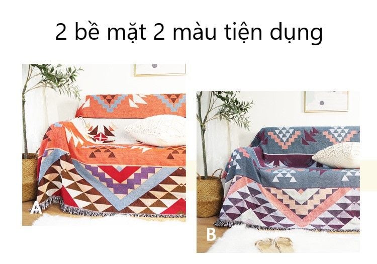 Thảm Phủ Sofa Họa Tiết Mandala Cam Nổi Bật Dệt Màu Phối 2 Mặt