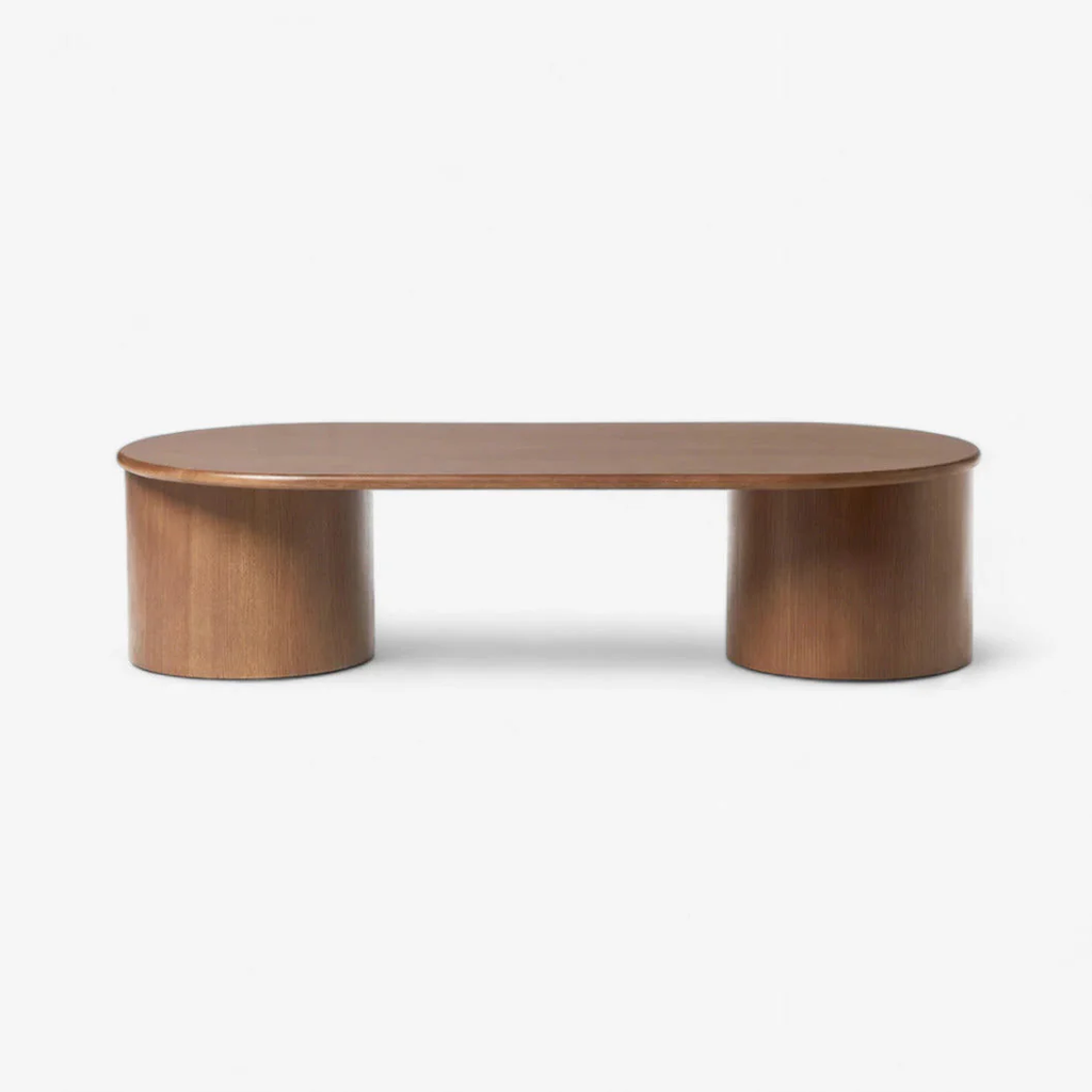 Bàn Trà Hiện Đại Oval Màu Gỗ Chân Trụ Nora
