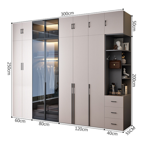 Hệ Tủ Quần Áo Cao Trần Hiện Đại 240x200cm Phối Kính Cường Lực