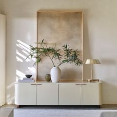 Tủ Tivi Hiện Đại Màu Kem Bóng Chân Gỗ Premium Luna Cream