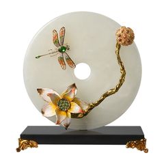 Tượng Trang Trí Đĩa Ngọc Bích Chuồn Chuồn Hoa Sen