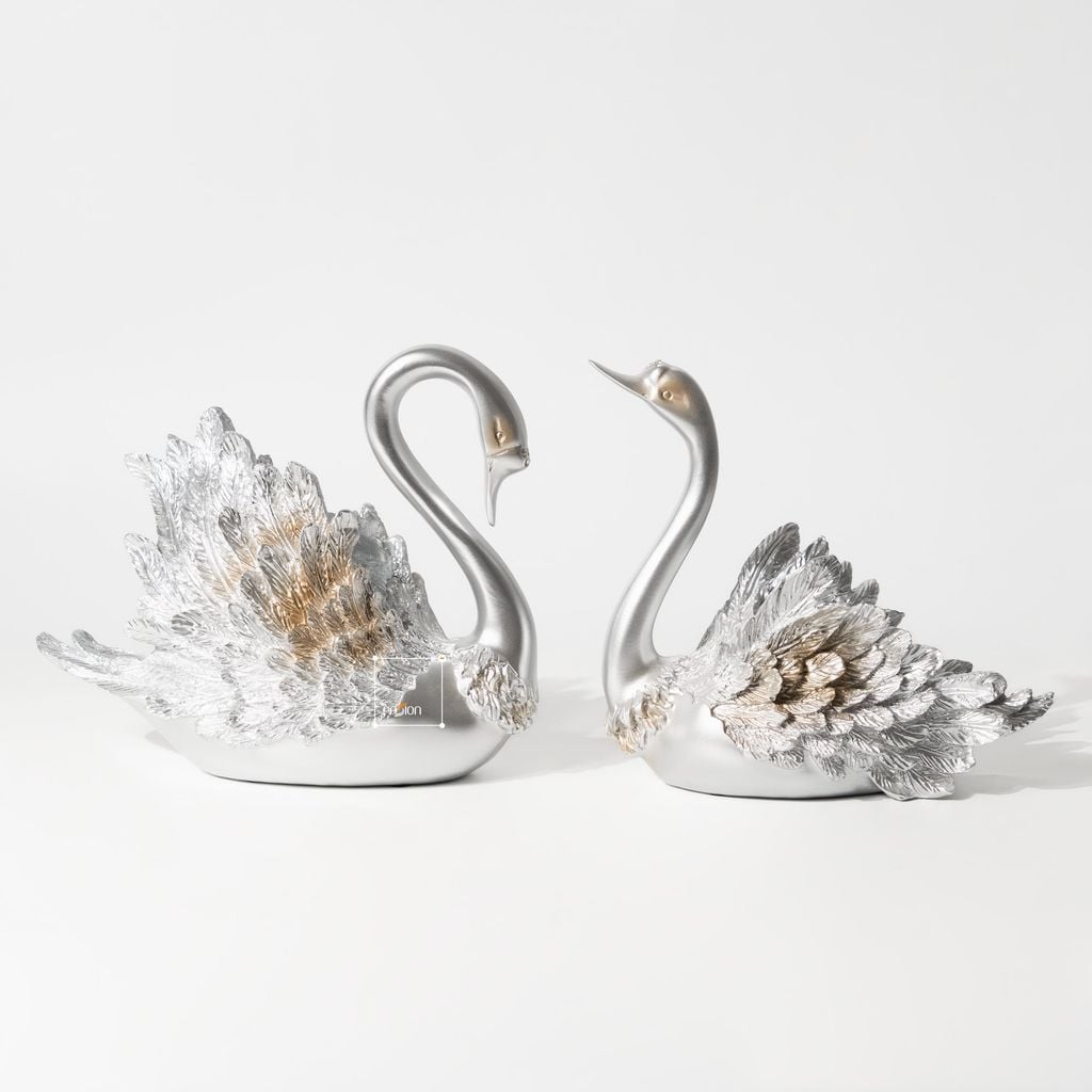 Tượng Đôi Thiên Nga Màu Ngọc Trai Châu Âu Hiện Đại