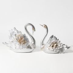 Tượng Đôi Thiên Nga Màu Ngọc Trai Châu Âu Hiện Đại