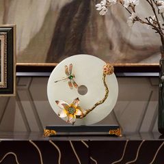 Tượng Trang Trí Đĩa Ngọc Bích Chuồn Chuồn Hoa Sen