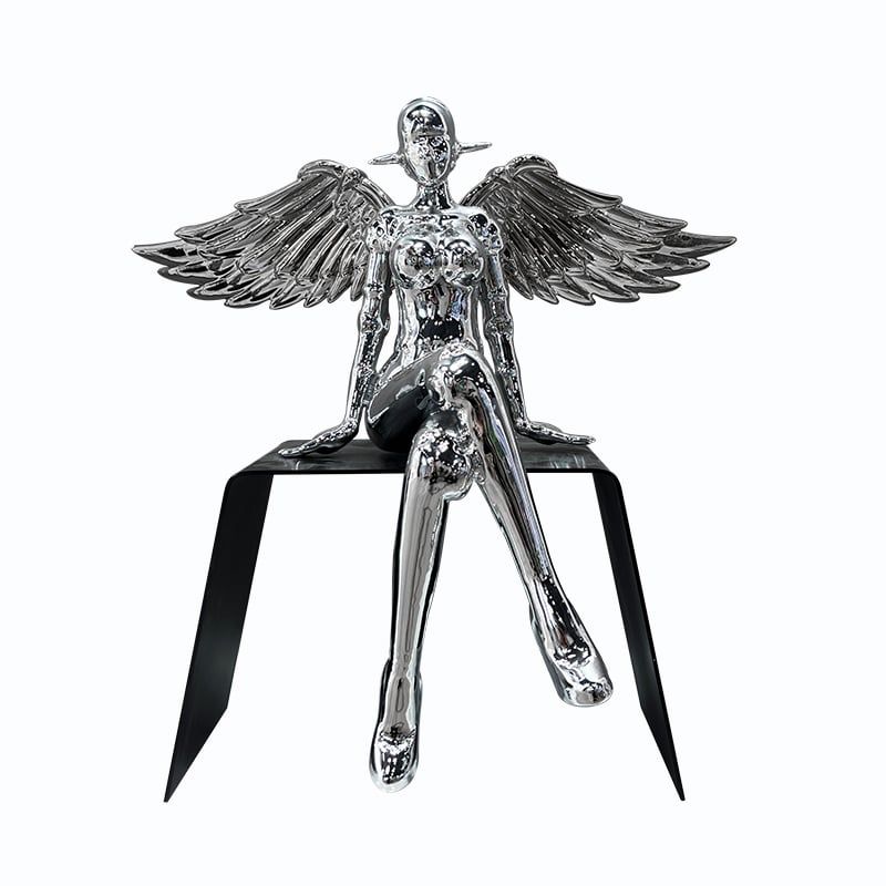 Tượng Nghệ Thuật Thiên Thần Ngồi Composite Mạ Titan