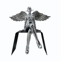 Tượng Nghệ Thuật Thiên Thần Ngồi Composite Mạ Titan
