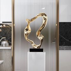 Tượng Nghệ Thuật Trừu Tượng Composite Mạ Titan Vàng Gương