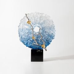 Tượng Decor San Hô Màu Gradient Xanh Dương Trong Suốt Phối Hoa Mai