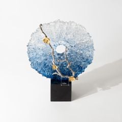 Tượng Decor San Hô Màu Gradient Xanh Dương Trong Suốt Phối Hoa Mai