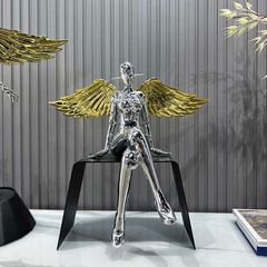 Tượng Nghệ Thuật Thiên Thần Ngồi Composite Mạ Titan