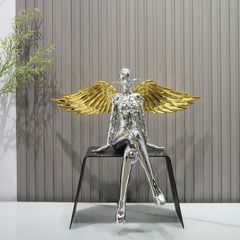 Tượng Nghệ Thuật Thiên Thần Ngồi Composite Mạ Titan