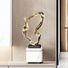 Tượng Nghệ Thuật Trừu Tượng Composite Mạ Titan Vàng Gương