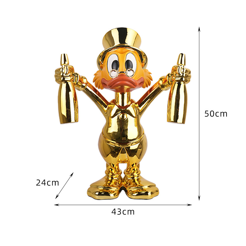 Tượng Vịt May Mắn Composite Mạ Titan Vàng Gương Bạc