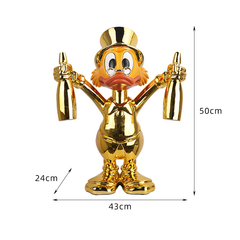 Tượng Vịt May Mắn Composite Mạ Titan Vàng Gương Bạc