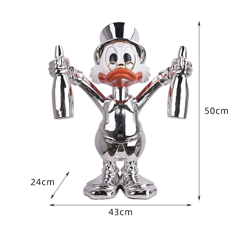 Tượng Vịt May Mắn Composite Mạ Titan Vàng Gương Bạc