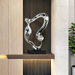 Tượng Nghệ Thuật Trừu Tượng Composite Mạ Titan Vàng Gương