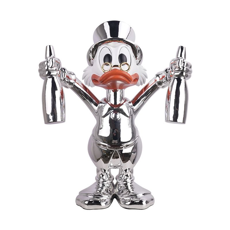 Tượng Vịt May Mắn Composite Mạ Titan Vàng Gương Bạc