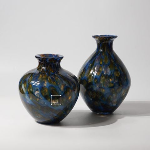 Bình Hoa Thủy Tinh Xanh Lam Vân Mosaic Độc Đáo