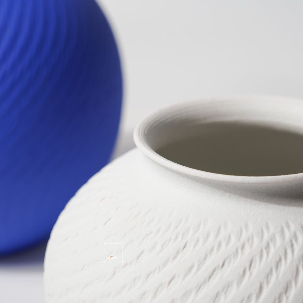 Bình Hoa Gốm Thủ Công Xanh Trắng Nghệ Thuật Hiện Đại