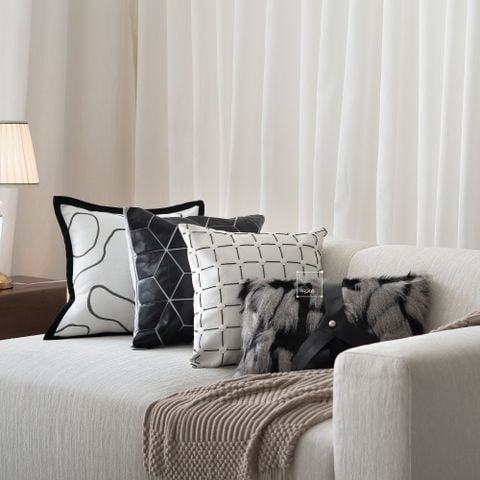 Vỏ Gối Tựa Lưng Trắng Đen Phong Cách Bắc Âu Tối Giản