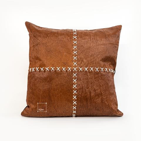 Vỏ Gối Tựa Lưng Da Lông Ngựa Thủ Công Phối Chỉ Thêu 50x50cm