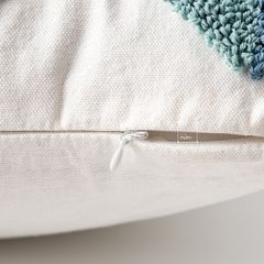 Vỏ Gối Tựa Lưng Canvas Thêu Nổi Hình Học Xanh Ngọc