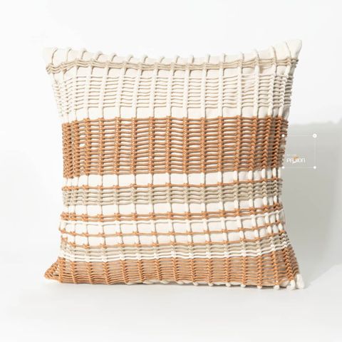 Vỏ Gối Tựa Lưng Vuông Dệt Thủ Công Wabi Sabi Tông Be Cao Cấp