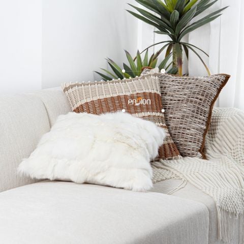 Vỏ Gối Tựa Lưng Vuông Dệt Thủ Công Wabi Sabi Tông Be Cao Cấp