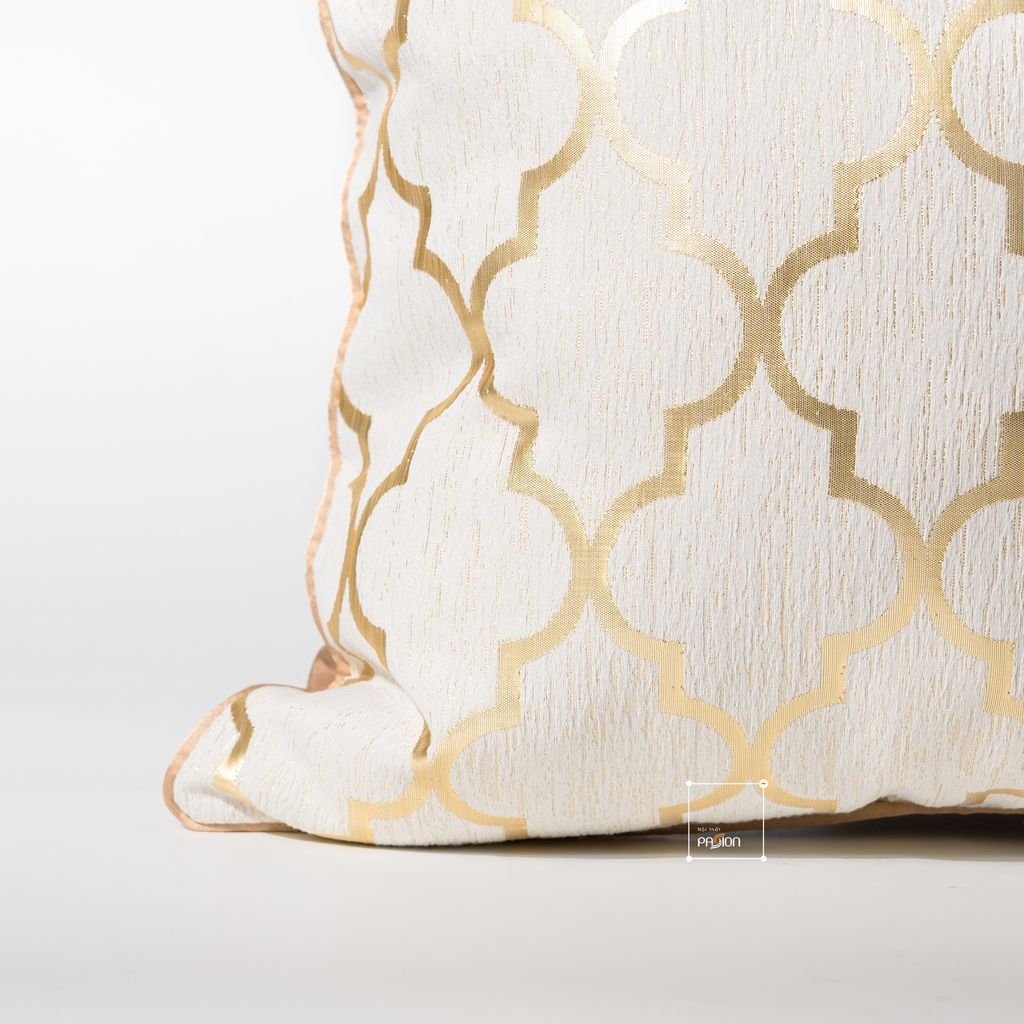 Vỏ Gối Tựa Lưng Trang Trí Thêu Cao Cấp Size 50cm - Kim Cương Vàng