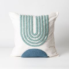 Vỏ Gối Tựa Lưng Canvas Thêu Nổi Hình Học Xanh Ngọc