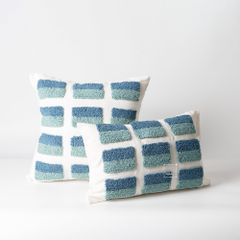 Vỏ Gối Tựa Lưng Canvas Thêu Nổi Hình Học Xanh Ngọc