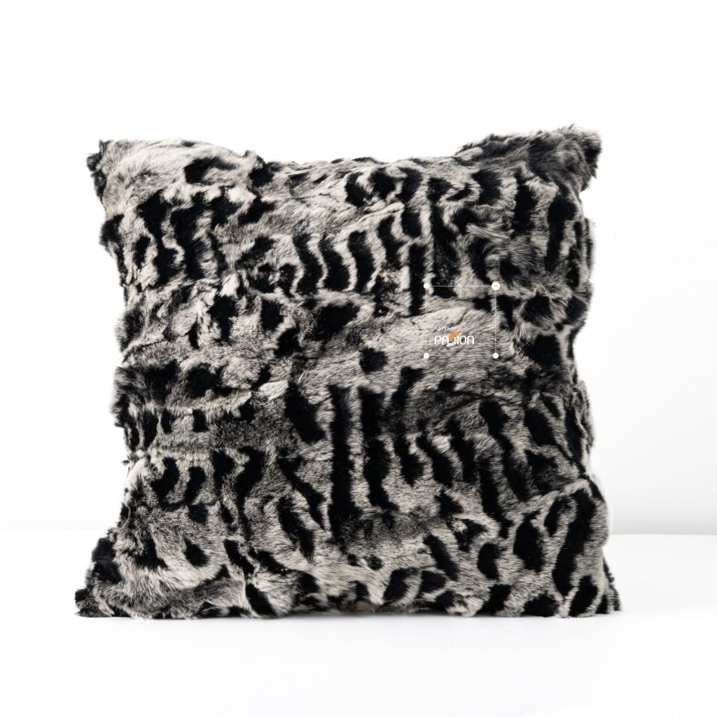 Vỏ Gối Tựa Lưng Nhung Đen Bạc Ánh Kim Vân Hổ