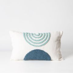 Vỏ Gối Tựa Lưng Canvas Thêu Nổi Hình Học Xanh Ngọc